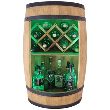 Beczka barek LED RGB ze stojakiem wino JASNY DĄB