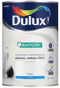 DULUX RAPIDRY EMALIA DO DREWNA I METALU I PCV BIAŁA MAT 1L