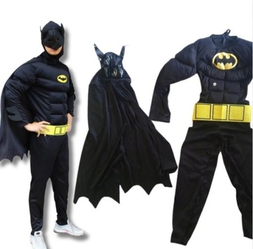 BATMAN Z MIĘŚNIAMI Gruby STRÓJ + MASKA PELERYNA 2-5 lat