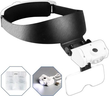 LUPA NAGŁOWNA CZOŁOWA OKULARY 2 LED PODŚWIETLANA