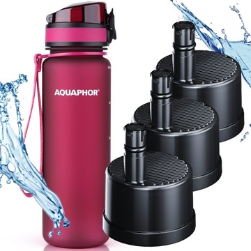 AQUAPHOR ZESTAW BIDON BUTELKA FILTRUJĄCA WODĘ BORDOWY 0,5L + 3x FILTR CITY