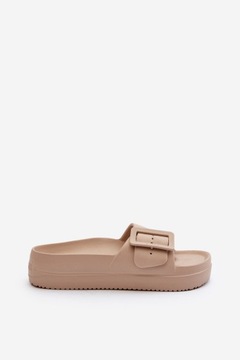 KLAPKI DAMSKIE PIANKOWE NA PLATFORMIE LEKKIE NN274A666 BEŻOWE 41