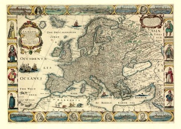 Stara MAPA EUROPA 1665r. 70x50 PŁÓTNO