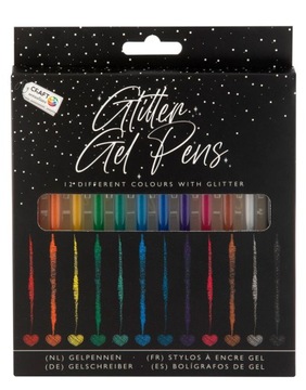 Ручки гелевые, блестки, 12 цветов.