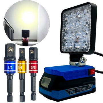 ZESTAW LAMPA ROBOCZA DEDRA 18V + ZASTAW ADAPTERÓW DO NASADEK