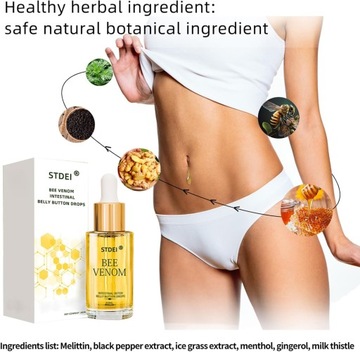 STDEI Капли для пупка с пчелиным ядом для детоксикации кишечника, пчелиный яд для живота