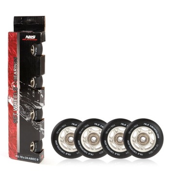 Комплект колес для роликовых коньков NILS 76мм + подшипники ABEC-9, чёрный матовый