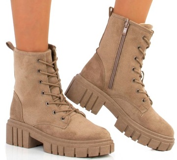 6927 БЕЖЕВЫЕ УТЕПЛЕННЫЕ ЗАМШЕВЫЕ БОТИНКИ 40