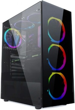 GAMINGOWA Czarna Obudowa Szkło Midi Tower 4 wentylatory RGB USB 3.0 ATX