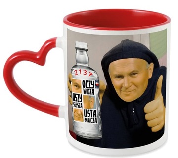 Kubek Biały Czerwone Serce PAPIEŻ 2137 IMPREZA
