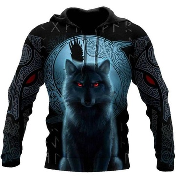 MĘSKA BLUZA 3D Z KAPTUREM MGLISTA GRAFIKA WILK 3XL