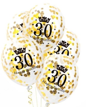 BALONY KONFETTI Złoty 30 URODZINY Zestaw