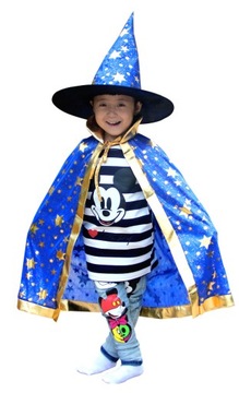 STRÓJ CZARODZIEJA CZAROWNICA CZARODZIEJ MAGIK PRZEBRANIE PELERYNA ZESTAW NB