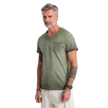T-shirt męski bawełniany S1388 oliwkowy M