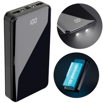 ЗАРЯДНОЕ УСТРОЙСТВО USB POWERBANK 20000 мАч 2.1A POWER BANK FAST POWERFUL + СВЕТОДИОДНЫЙ ФОНАРЬ