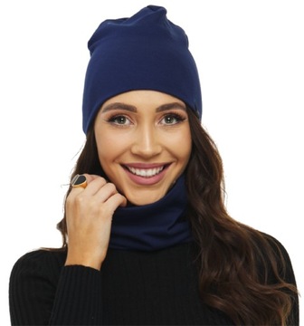 DAMSKA CZAPKA + KOMIN TUNEL SZAL ZIMOWY KOMPLET