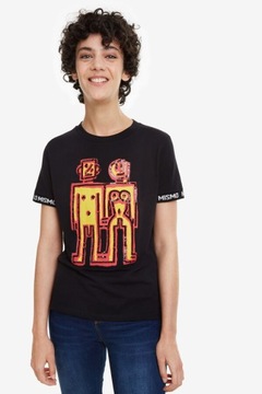 DESIGUAL T-SHIRT CZARNY PRINT CEKINY (L)