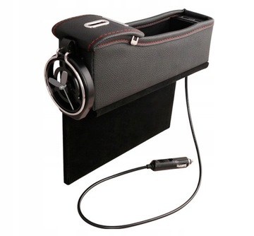 SKÓRZANY ORGANIZER SAMOCHODOWY Z PORT USB KIEROWCA CZARNY