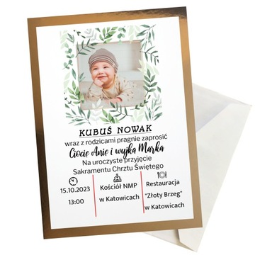 ZAPROSZENIA CHRZEST ŚWIĘTY ZŁOTE ZE ZDJĘCIEM