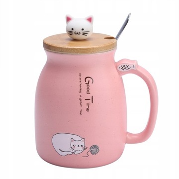 KUBEK CERAMICZNY 420ML Z ŁYŻECZKĄ POKRYWKĄ