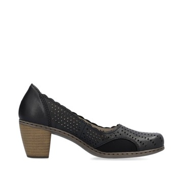 RIEKER buty, czółenka, półbuty damskie czarne skórzane 40952