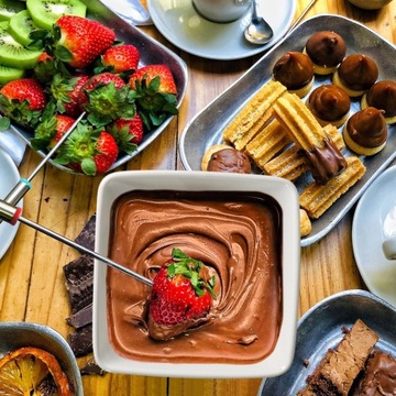 ZESTAW DO CZEKOLADOWEGO FONDUE CERAMICZNA MISKA + TYGIEL 4 WIDELCE MISKA