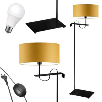 Lampa stojąca podłogowa musztardowa abażur LED E27 do salonu ŻARÓWKA