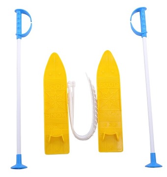 Narty dziecięce plastik + kijki 40 cm żółte