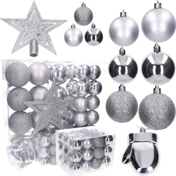 РОЖДЕСТВЕНСКИЕ ШАРЫ ДЛЯ ЕЛКИ, ЗВЕЗДЫ, НАБОР 76 шт.