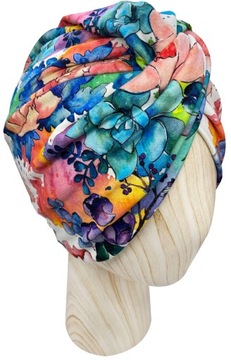 Czapka Turban Twist bawełniany Malowane Kwiaty