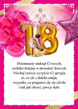 DYPLOM URODZINOWY prezent certyfikat 18 urodziny tort balony A4 18