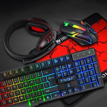 ИГРОВОЙ НАБОР КЛАВИАТУРА МЫШЬ НАУШНИКИ КОВРИК ДЛЯ МЫШИ ДЛЯ ГЕЙМЕРОВ