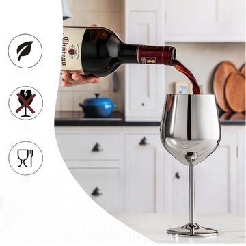 ZESTAW 4 SREBRO KIELISZKÓW DO WINA STYLOWE BŁYSZCZĄCE ZE STALI NIERDZEWNEJ