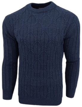 Sweter męski gruby Ciepły Miły w dotyku Zimowy Wełna Ciemny granat r. XXL