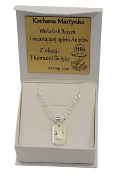 Łańcuszek Srebrny Monaliza Diamentowany z Medalikiem pr 925 Grawer Gratis