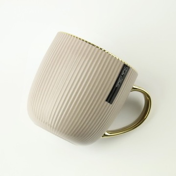 4x PORCELANOWY KUBEK NA KAWĘ HERBATĘ LATTE ZDOBIONY ZE ZŁOTYM UCHEM 400ML