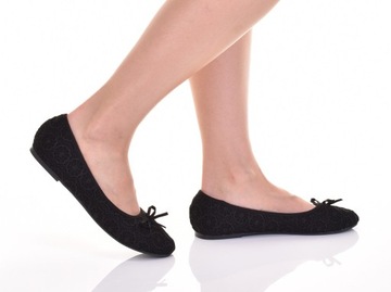 ЖЕНСКИЕ БАЛЕТКИ С ВЫШИВКОЙ, ЧЕРНЫЕ, УКРАШЕННЫЕ БАНТОМ