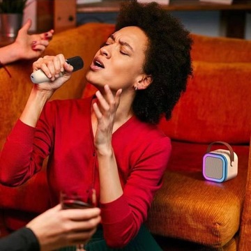 ПОРТАТИВНЫЙ ДИНАМИК BLUETOOTH КАРАОКЕ RGB ПОДСВЕТКА 2 МИКРОФОНА МИНИ-ГНЕЗДО USB SD