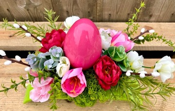 Stroik Wielkanocny Kwiatowy na Wielkanoc Dekoracja Stołu na Stół Duże Jajko