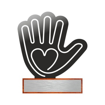 Statuetka nagroda podziękowanie Serce na dłoni z tabliczką z nadrukiem logo