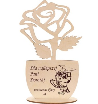 ДЕРЕВЯННЫЙ ЦВЕТОК РОЗЫ - ГРАВИРОВКА ДНЯ УЧИТЕЛЯ