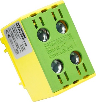 ZŁĄCZKA SZYNOWA 1,5-50mm² 4 OTWORY 2P ŻÓŁTO-ZIELO