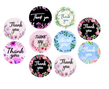 T38 NAKLEJKI THANK YOU DZIĘKUJĘ KWIATY 100szt