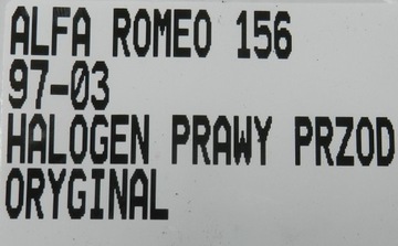 ALFA ROMEO 156 97-03 HALOGEN NÁRAZNÍKU PRAVÝ PŘEDNÍ