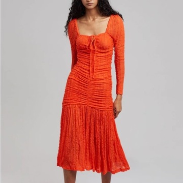 GANNI 38 M Stretch Lace Gathering Midi Dress