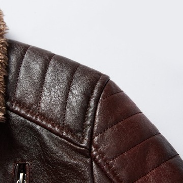 Ciepły męski płaszcz zimowy wyściełany klasyczna kurtka skórzana