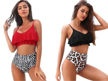 КУПАЛЬНИК БИКИНИ С ВЫСОКОЙ ПОСАДКОЙ, Оборки, XL