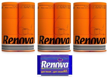 3x Pomarańczowy papier toaletowy Renova 6r +papier nawilżany
