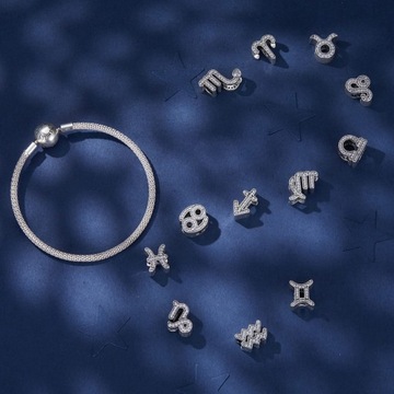 G667 Bliźnięta zodiak srebrny charms koralik beads