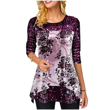 ELEGANCKA BLUZKA DAMSKA Z DŁUGIM RĘKAWEM NADRUK, wzór4, M, M